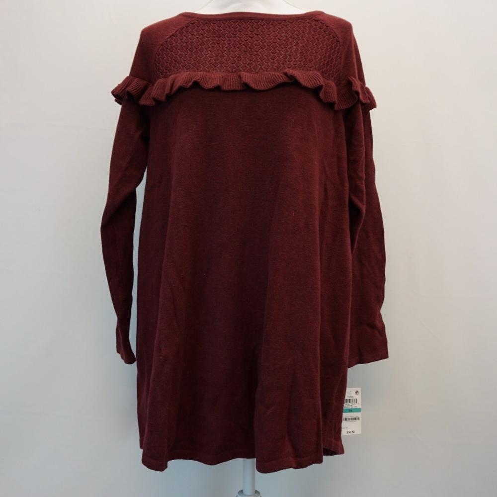 Style & Co Ruffled Crochet Tunic Sweater 0X Wine
